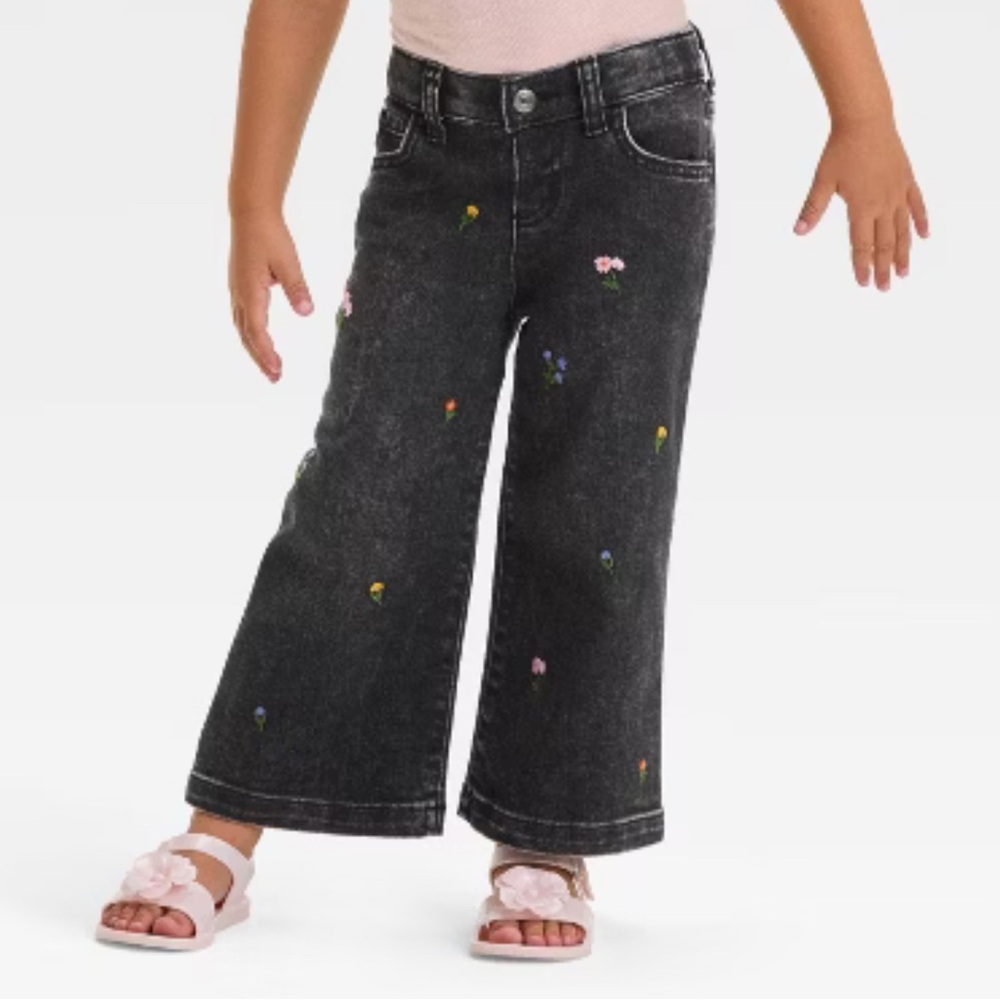 Cat & Jack Black Jeans with Floral Embroidery